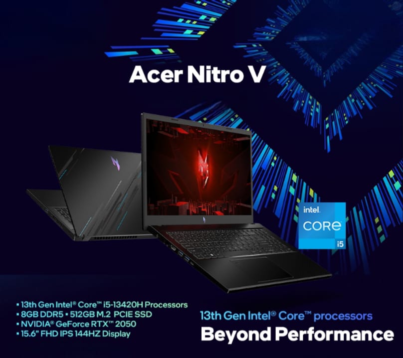 Acer Nitro V 15 Core i5 13th Gen 16GB RAM - 512GB SSD RTX2050 4GB Graphics 15.6" FHD 144Hz Display