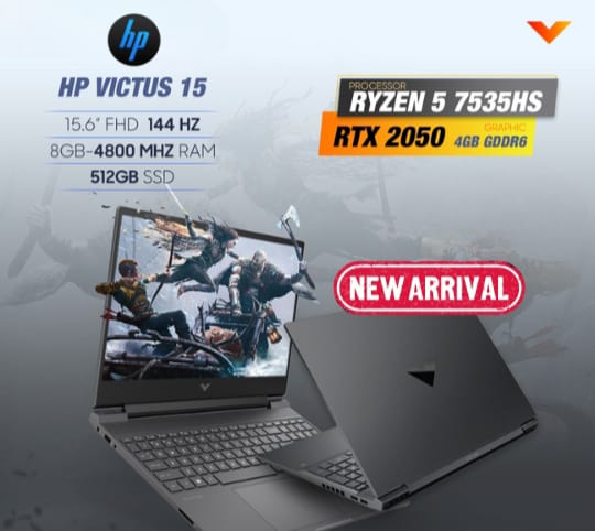 HP Victus 15 AMD Ryzen 5 7535HS 8GB RAM - 512GB SSD RTX 2050 4GB Graphics Windows 11 - Backlit Keyboard