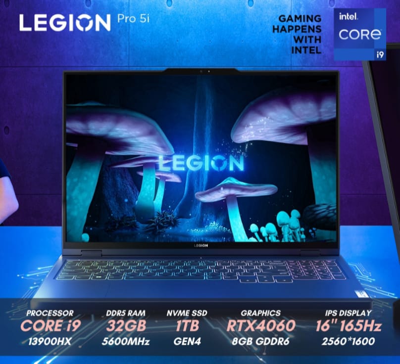 Lenovo Legion Pro 5i Intel Core i9-13900HX 32GB RAM - 1TB SSD Nvidia RTX4060 8GB Graphics 165Hz 16" IPS Display